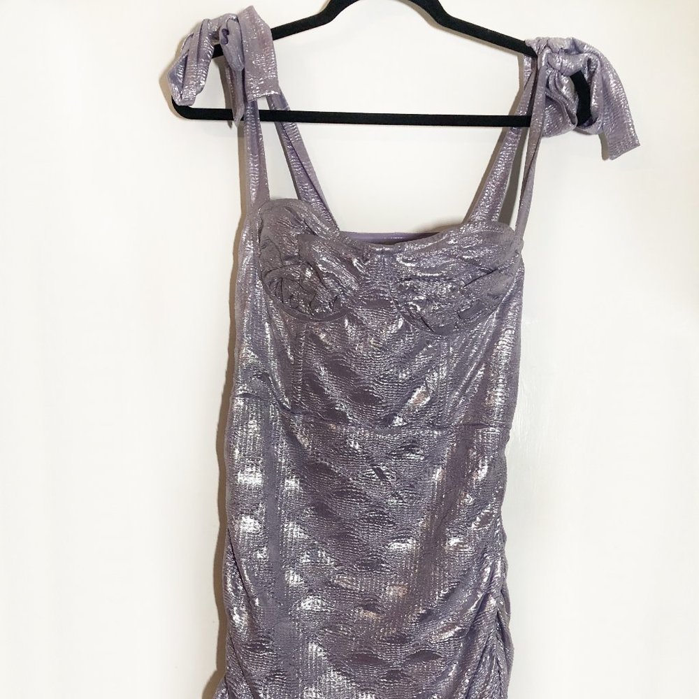 Lioness Satin Tie Shoulder Ruched mini dress in lilac